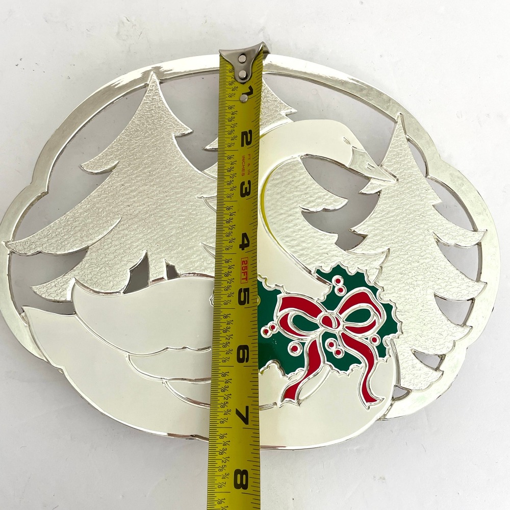 Wm A VTG 80s Rogers Ltd Silver Plate Swan Christmas Trivet Wall Hanging Japan - Picture 4 of 9